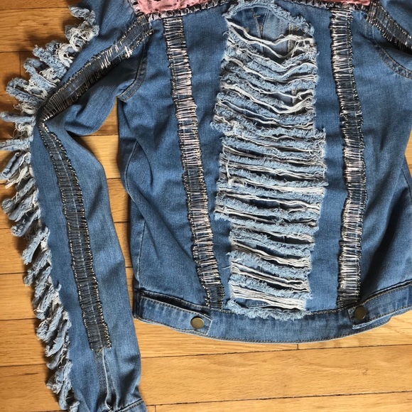 Hand painted Shredded Denim Jacket - Picture 8 of 16